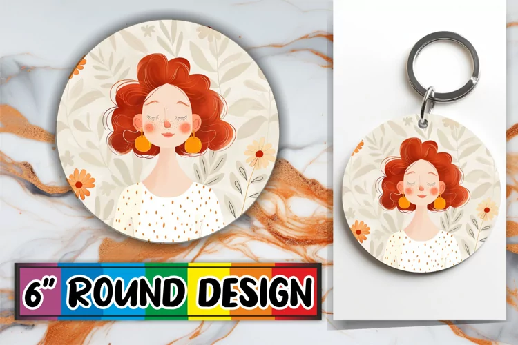 Lovely Woman Portrait with Flowers Round Design PNG