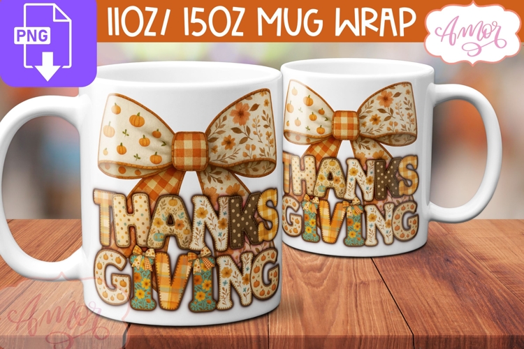 Thanksgiving mug wrap PNG, Fall mug template