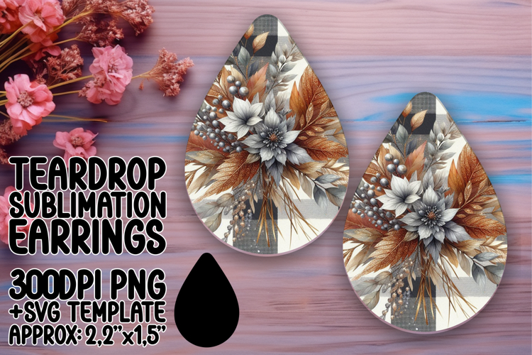 Creative Teardrop Earrings PNG for Sublimation , Autumn Flow