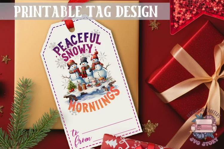 Watercolor Christmas Gift Tag Snowmans Ornaments PNG