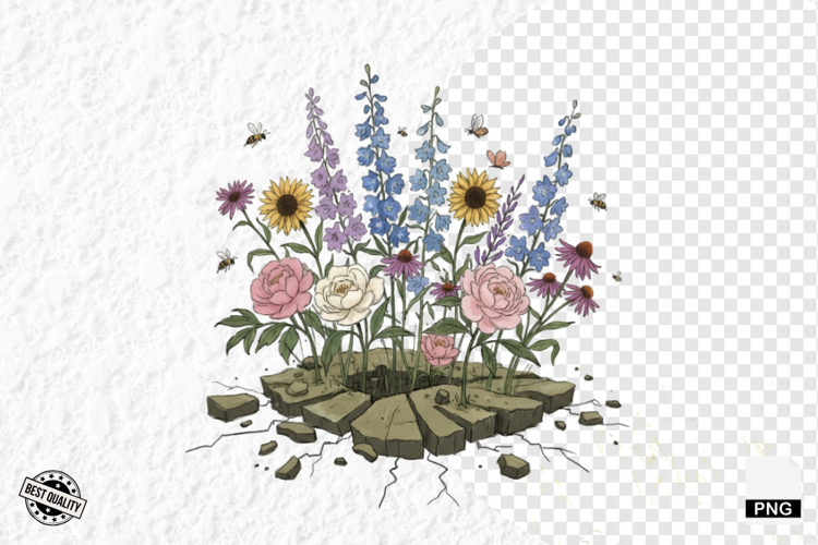 Whimsical Summer Wildflowers Clipart