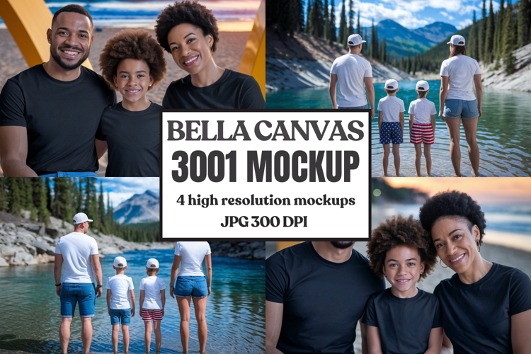 Bella Canvas 3001 Family Group T-Shirt Mockup