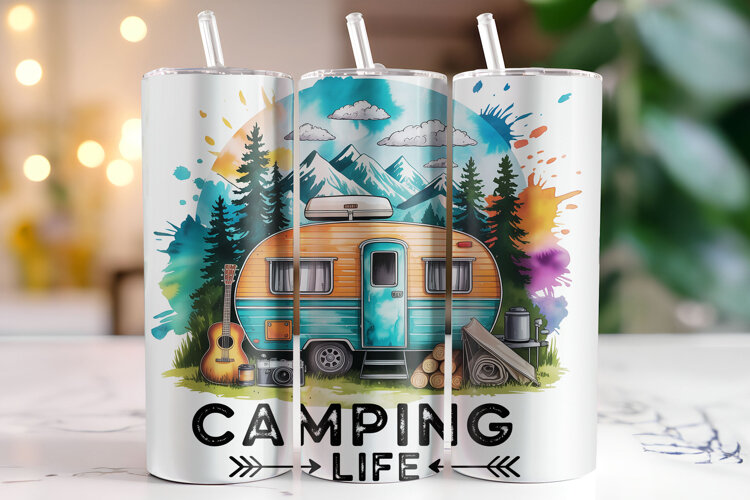 Camping Life Tumbler Wrap | Sublimation | Tumblers example image 1
