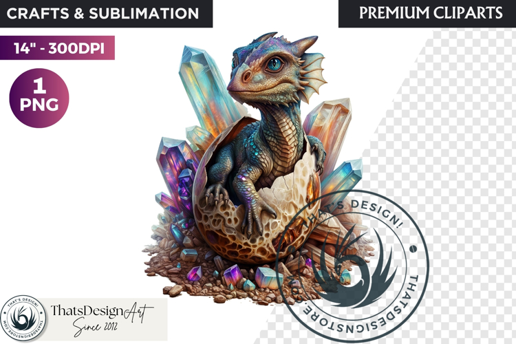 Cute Baby Dragon in a egg Clipart, dragon egg, Fantasy PNG example image 1