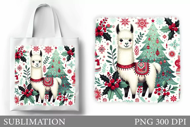 Christmas Lama Tote Bag. Christmas Tote Bag Sublimation