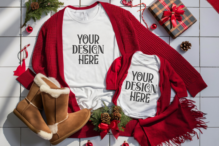 Christmas Family Matching Flat Lay T-Shirt Mockups