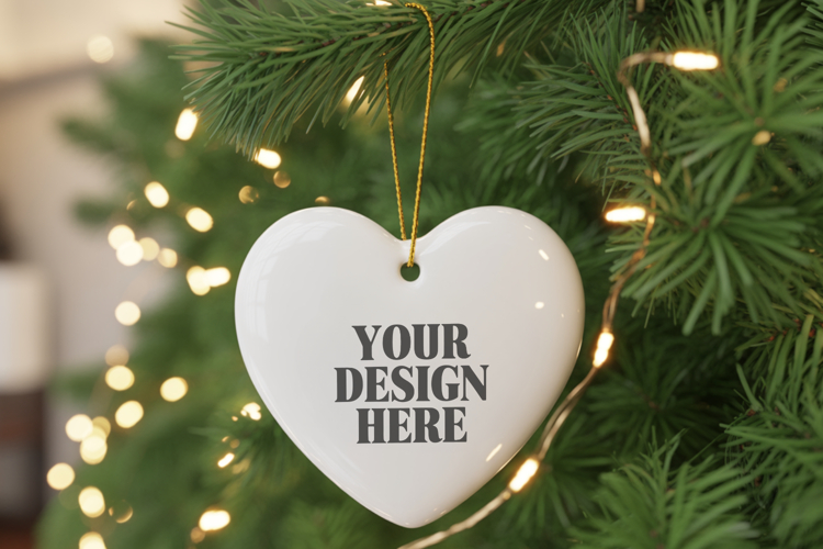 Christmas Love Heart Ornament Mockup | Holiday Hanging