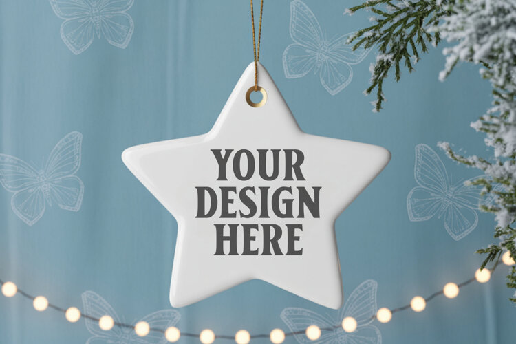 Christmas Star Ceramic Ornaments Mockup | Holiday Star Ornam example image 1
