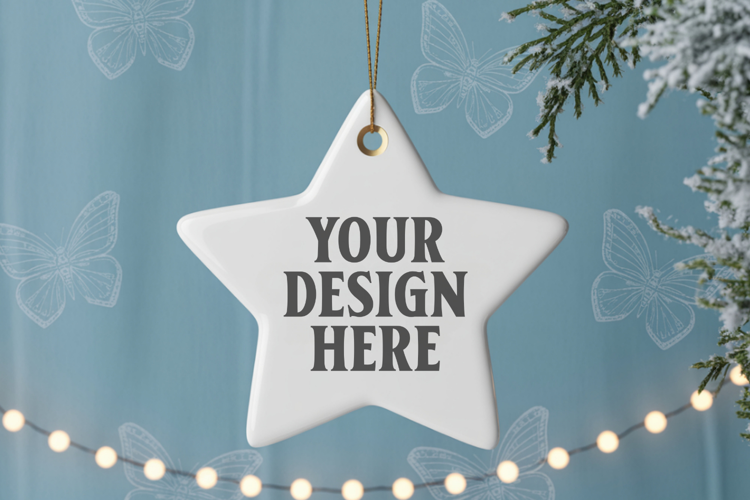 Christmas Star Ceramic Ornaments Mockup | Holiday Star Ornam