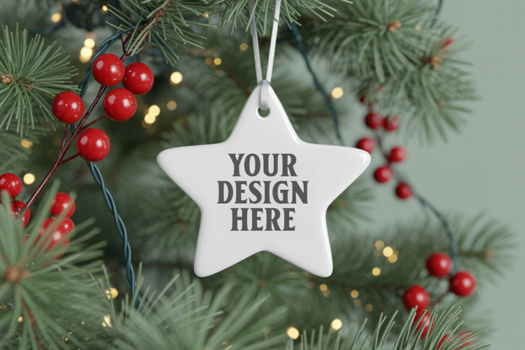 Christmas Star Ceramic Ornament Mockup | Cozy Boho Holiday D