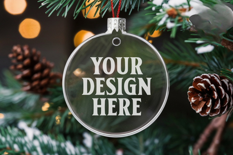 Acrylic Christmas Ornament Mockups | Clear Round Holiday