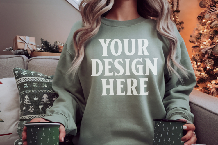 Comfort Colors 1566 Light Green Sweatshirt Mockup Real Model