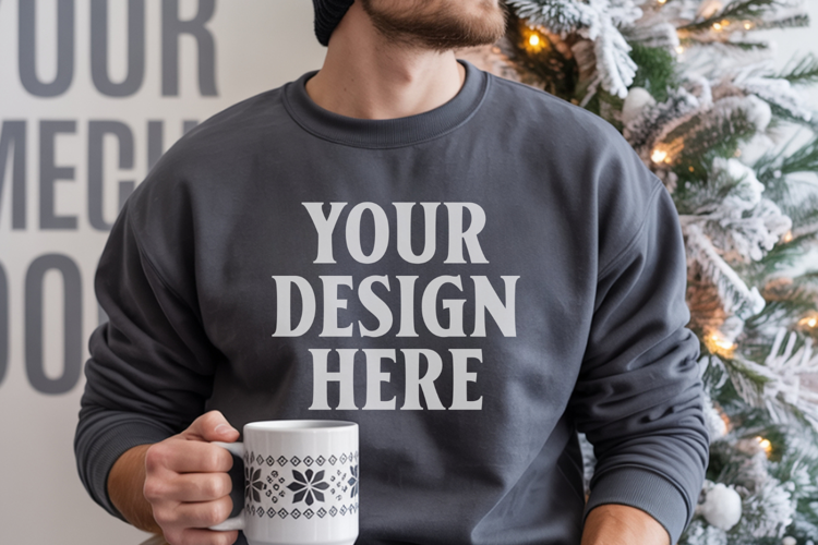 Comfort Colors 1566 Pepper Sweatshirt Mockup, Cozy Boho
