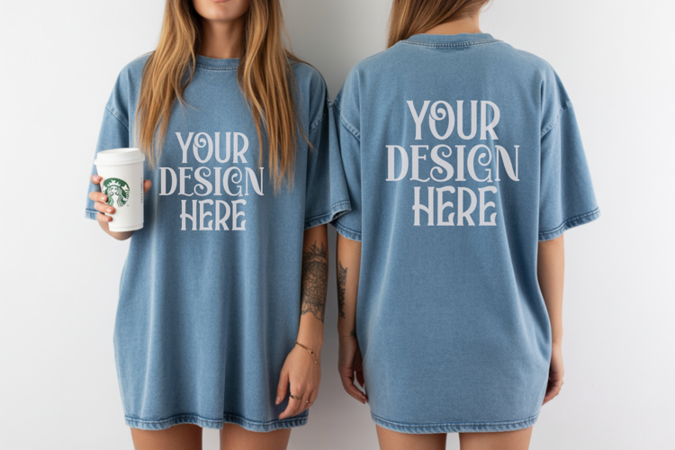 Comfort Colors 1717 Blue Jean Front & back T shirt mockups