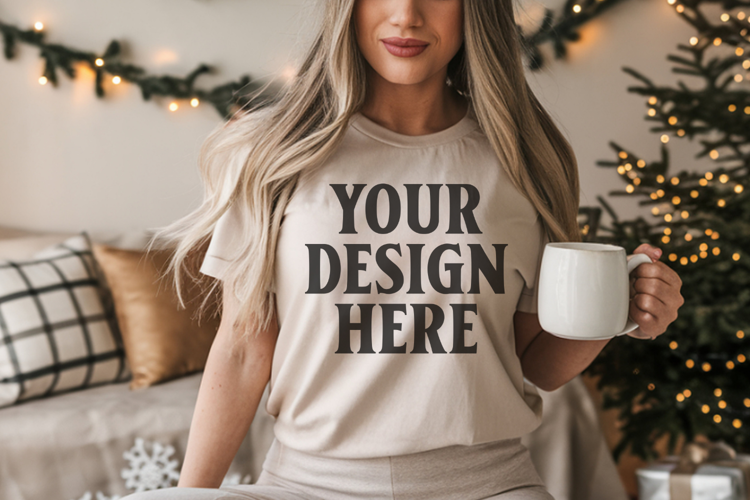 Comfort Colors 1717 Ivory Christmas T-Shirt Mockup, Boho