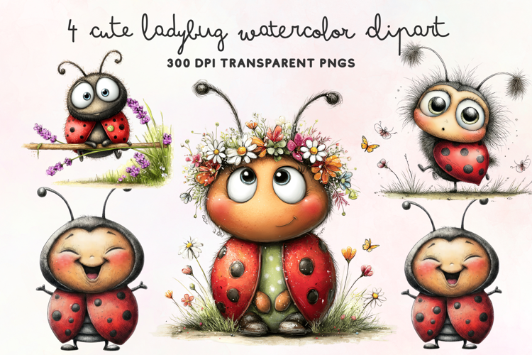 Cute Ladybug Watercolor Clipart PNG