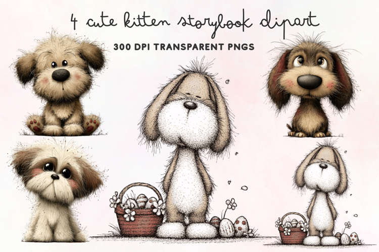 Cute Watercolor Dogs Clipart PNG