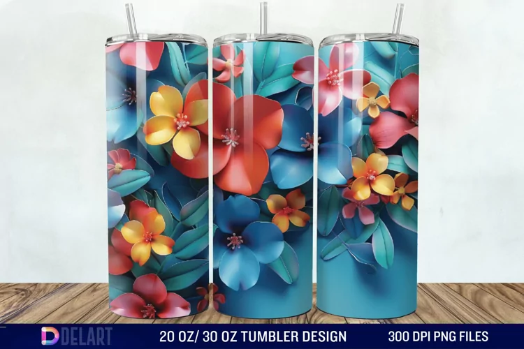 3D Painted Flower Tumbler Wrap