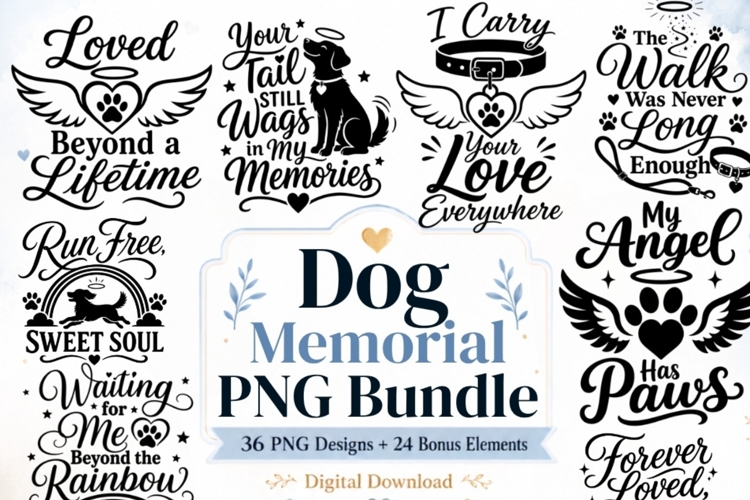 Dog Memorial PNG Bundle, Pet Loss Quote Clipart, Rainbow example image 1