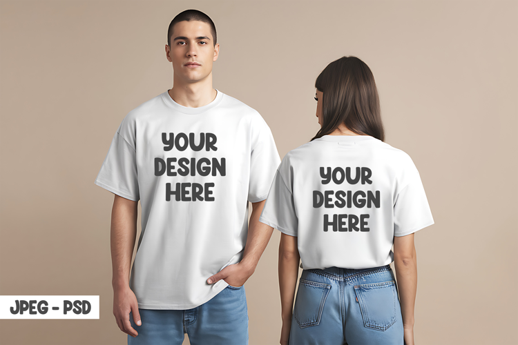 Basic Couple T-Shirt Mockup Studio Wall