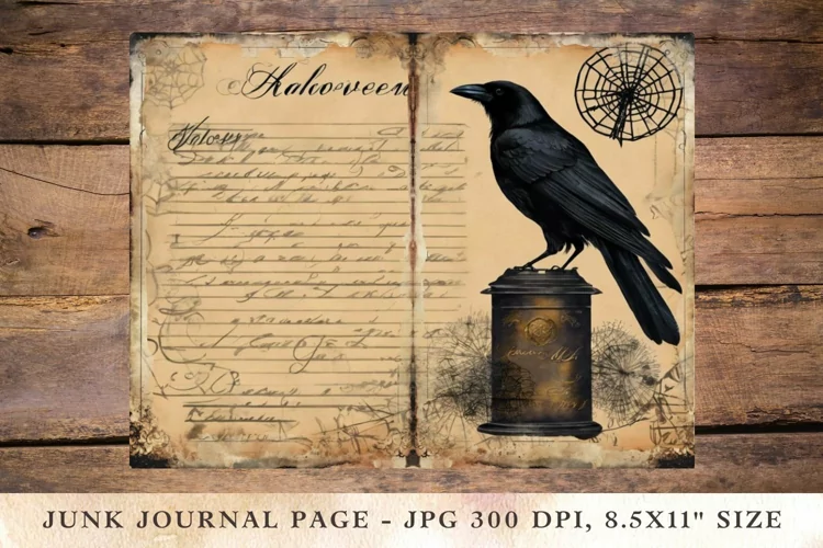 Printable Junk Journal Pages halloween crow 6