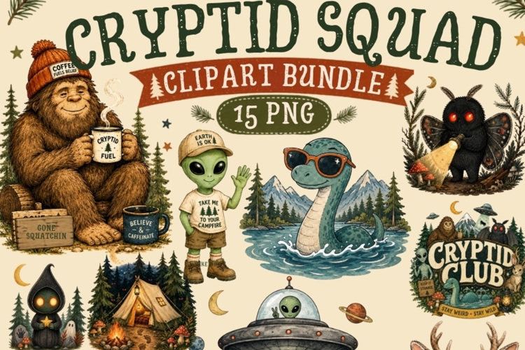 Funny Cryptid Squad Clipart Bundle
