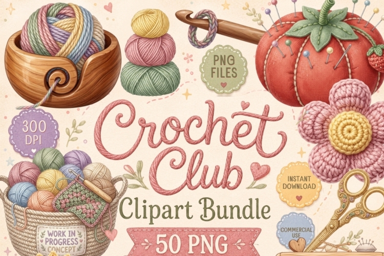 Crochet Club PNG Clipart Bundle