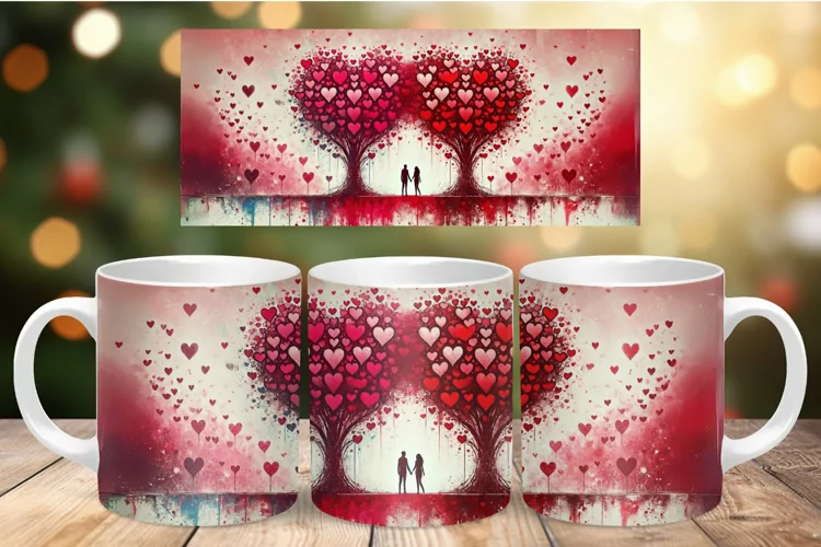 Valentine Mug Wrap Sublimation - couple love tree