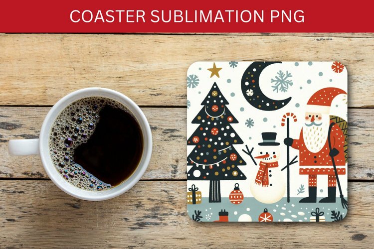 square coaster - santa claus and snowman example image 1