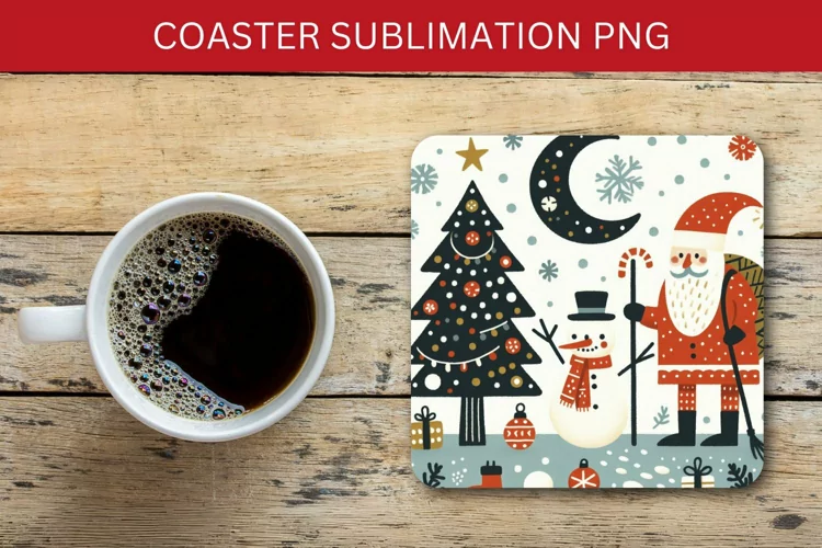 square coaster - santa claus and snowman