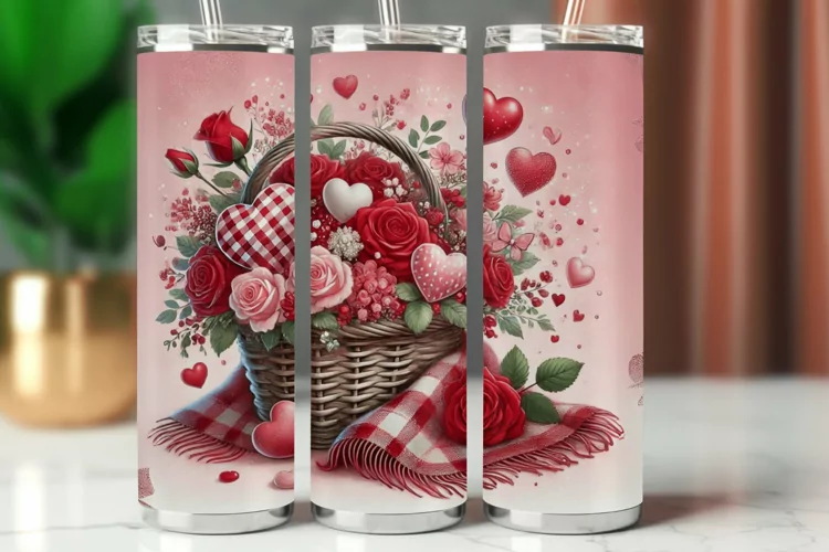 Valentine Tumbler Wrap 20 oz - flowers bouquet