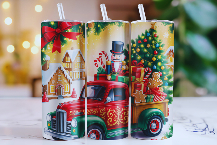 Merry Christmas Truck Tumbler Wrap | Christmas Wrap