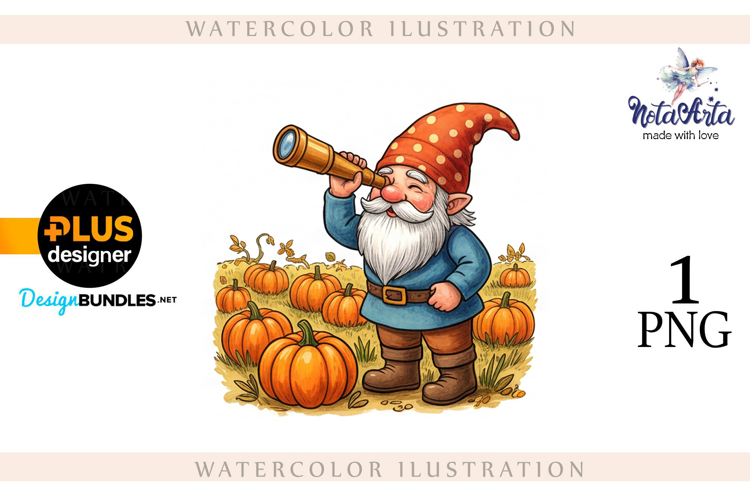 Gnomes with Pumpkin Harvest in Watercolor Style