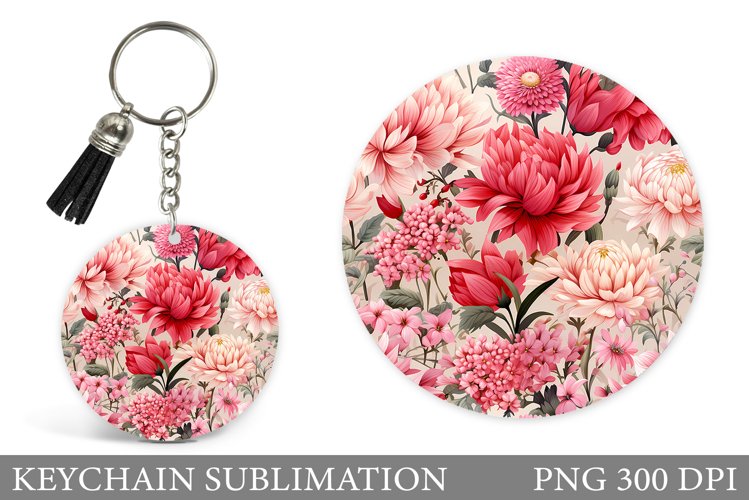 Flowers Keychain Sublimation. Flowers Round Keychain Design