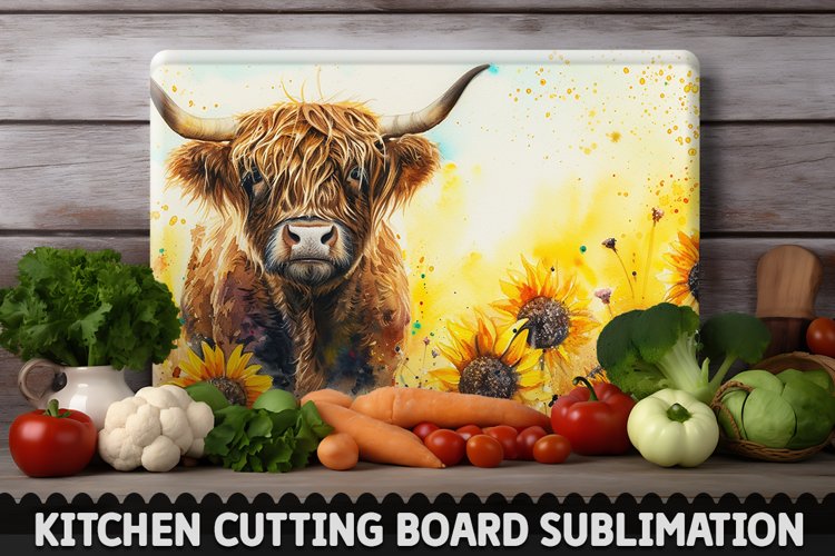 Highland Cow With Sunflowers Cutting Board