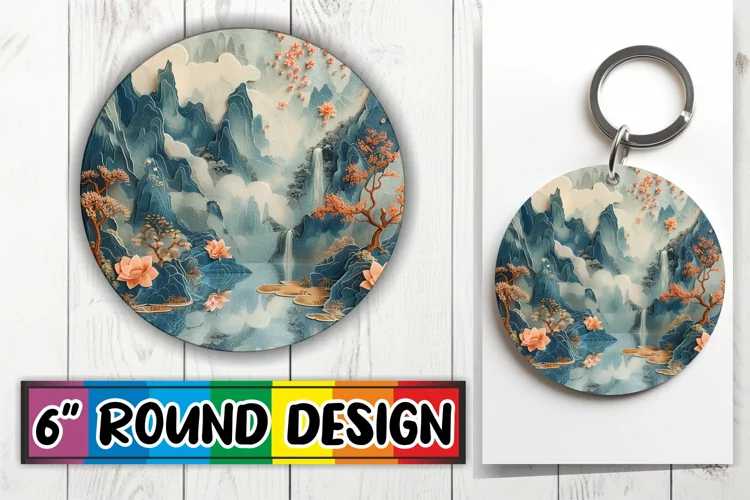 Spring Beauty Sublimation Circle Kaychain Embroidery Print