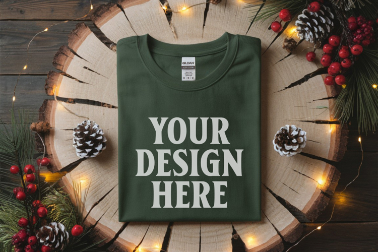 Gildan 64000 Forest Green Folded Christmas Flat Lay T-shirt