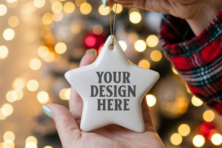 Christmas Star Ceramic Ornaments Mockup | Holiday Star Ornam