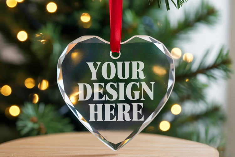 Christmas Heart Crystal Glass Ornament Mockups