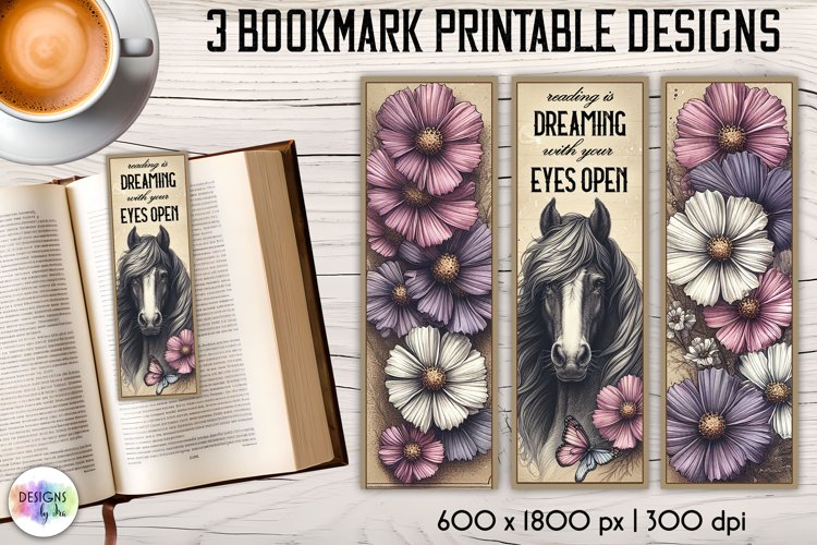 Vintage Flowers and Horse Printable Bookmarks