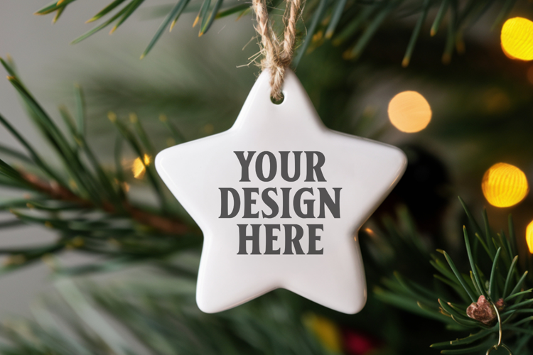 Christmas Star Ceramic Ornament Mockup | Holiday Star Tree