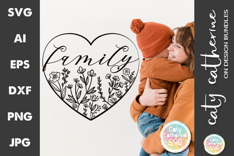 Family Floral Love Heart SVG Cut File example image 1
