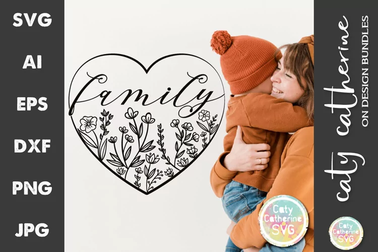 Family Floral Love Heart SVG Cut File