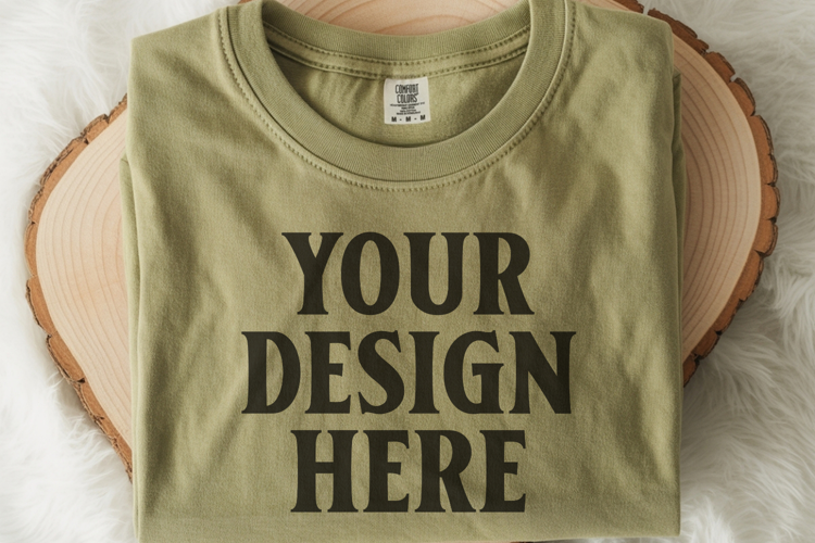 Moss Comfort Colors 1717 Folded Tshirt Mockups