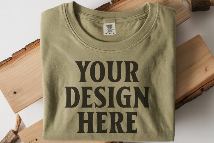 Moss Comfort Colors 1717 Folded Tshirt Mockups example image 1