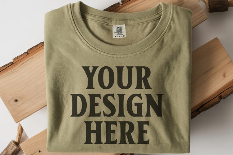 Moss Comfort Colors 1717 Folded Tshirt Mockups