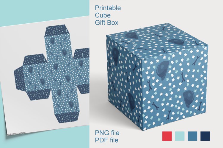 Printable Cube Gift Box in Blue for Small Labor's Day Favors example image 1