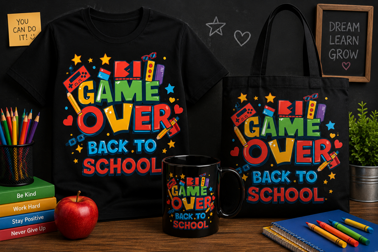 Game Over Back to School PNG, Gamer Teacher Design