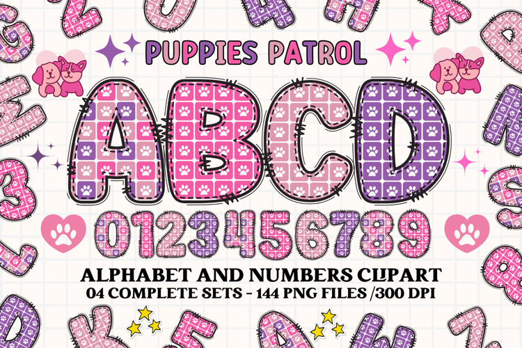 Puppies Patrol Alphabet png, letters doodle, puppies clipart