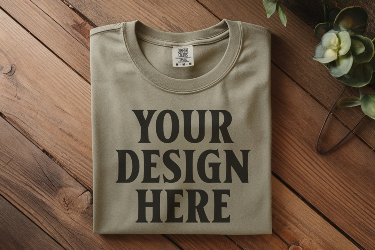Moss Comfort Colors 1717 Folded Tshirt Mockups